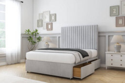 "Sloomy Manhattan Silver Naples Divan Bed Base No Drawers With 54"" Floor Standing Headboard 4' Small Double" - thumbnail 4