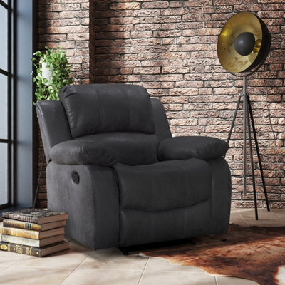 Recliner Manual Chair In Grey Faux Leather Suede - image 1