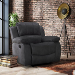 Recliner Manual Chair In Grey Faux Leather Suede - thumbnail 1