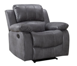 Recliner Manual Chair In Grey Faux Leather Suede - thumbnail 3