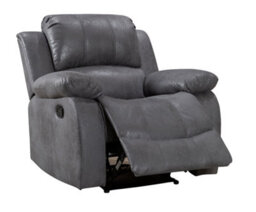 Recliner Manual Chair In Grey Faux Leather Suede - thumbnail 2