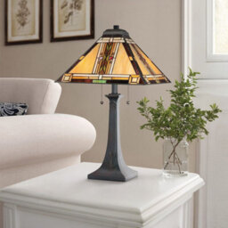 Luminosa Lighting Elstead Quoizel Navajo Table Lamp Traditional Bronze, Art Glass Shade 2X E27 - thumbnail 4