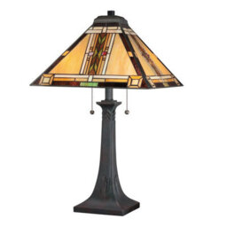 Luminosa Lighting Elstead Quoizel Navajo Table Lamp Traditional Bronze, Art Glass Shade 2X E27