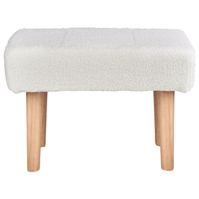 Wyld and Coco Nordicnest White Bouclé Footstool With Rubberwood Legs, Rectangular Compact Design (W50 X D30 X H35Cm) - image 1