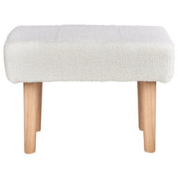 Wyld and Coco Nordicnest White Bouclé Footstool With Rubberwood Legs, Rectangular Compact Design (W50 X D30 X H35Cm) - thumbnail 1