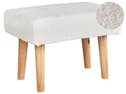 Wyld and Coco Nordicnest White Bouclé Footstool With Rubberwood Legs, Rectangular Compact Design (W50 X D30 X H35Cm) - thumbnail 3