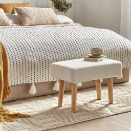 Wyld and Coco Nordicnest White Bouclé Footstool With Rubberwood Legs, Rectangular Compact Design (W50 X D30 X H35Cm) - thumbnail 2