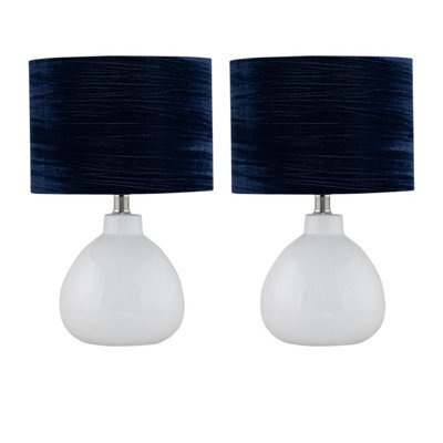 First Choice Lighting Set Of 2 Tuscan White Ceramic Lamps With Navy Crushed Velvet Shade - image 1