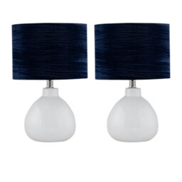 First Choice Lighting Set Of 2 Tuscan White Ceramic Lamps With Navy Crushed Velvet Shade - thumbnail 1