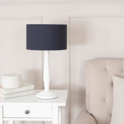 Valuelights Victoria Traditional White Wood Candlestick Table Lamp With Navy Blue Drum Shade - Led Bulb Included - thumbnail 4