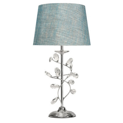 Lighting Supermarket Crystal Glass Leaf Design Modern Chrome Table Lamp With Blue Gold Shade - image 1