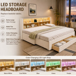 Modernluxe 3Ft Single Bed, 90 X 190 Cm, Trundle Bed Extends To 180 Cm, With Led & Charging Headboard & Drawers, Beige, Velvet - thumbnail 7