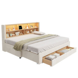 Modernluxe 3Ft Single Bed, 90 X 190 Cm, Trundle Bed Extends To 180 Cm, With Led & Charging Headboard & Drawers, Beige, Velvet - thumbnail 8