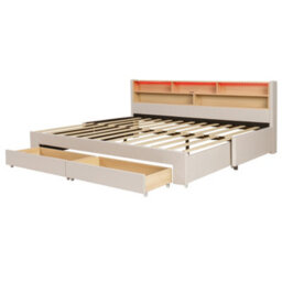Modernluxe 3Ft Single Bed, 90 X 190 Cm, Trundle Bed Extends To 180 Cm, With Led & Charging Headboard & Drawers, Beige, Velvet - thumbnail 9