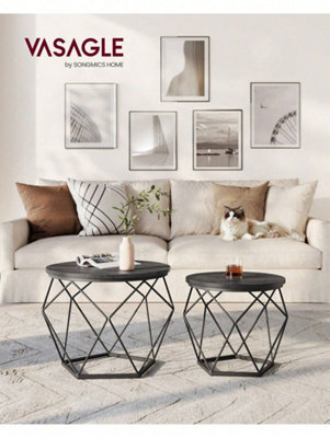 LEDREM Small Round Coffee Table Set Of 2, With Steel Frame, For Living Room, Bedroom, Office, Black - image 1