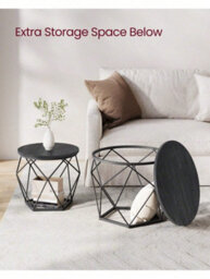 LEDREM Small Round Coffee Table Set Of 2, With Steel Frame, For Living Room, Bedroom, Office, Black - thumbnail 7