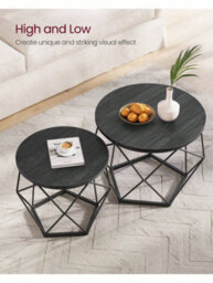 LEDREM Small Round Coffee Table Set Of 2, With Steel Frame, For Living Room, Bedroom, Office, Black - thumbnail 4