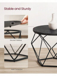 LEDREM Small Round Coffee Table Set Of 2, With Steel Frame, For Living Room, Bedroom, Office, Black - thumbnail 8