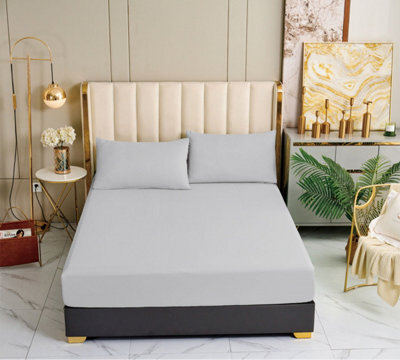Groundlevel 100% Egyptian Cotton 400 Thread Count Silver Fitted Sheet