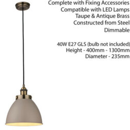 Hanging Ceiling Pendant Light Grey & Tarnished Brass Industrial Lamp Bulb Holder - thumbnail 2