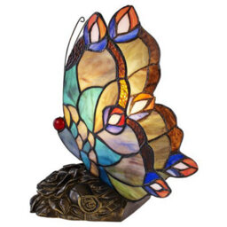 Happy Homewares Beautiful Handmade Multi-Coloured Glass Butterfly Tiffany Lamp With Bronze Base - thumbnail 3