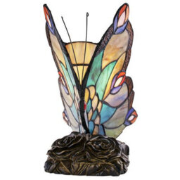 Happy Homewares Beautiful Handmade Multi-Coloured Glass Butterfly Tiffany Lamp With Bronze Base - thumbnail 2