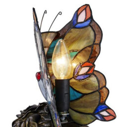 Happy Homewares Beautiful Handmade Multi-Coloured Glass Butterfly Tiffany Lamp With Bronze Base - thumbnail 4