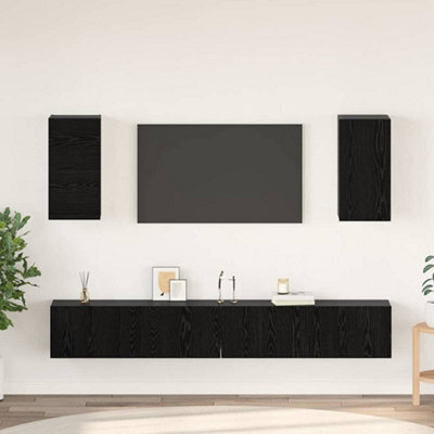 Berkfield Wall Tv Cabinet Wall-Mounted 6 Pcs Black Oak Engineered Wood - image 1