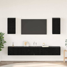 Berkfield Wall Tv Cabinet Wall-Mounted 6 Pcs Black Oak Engineered Wood - thumbnail 1