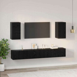 Berkfield Wall Tv Cabinet Wall-Mounted 6 Pcs Black Oak Engineered Wood - thumbnail 4