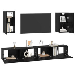 Berkfield Wall Tv Cabinet Wall-Mounted 6 Pcs Black Oak Engineered Wood - thumbnail 3