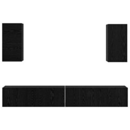 Berkfield Wall Tv Cabinet Wall-Mounted 6 Pcs Black Oak Engineered Wood - thumbnail 8