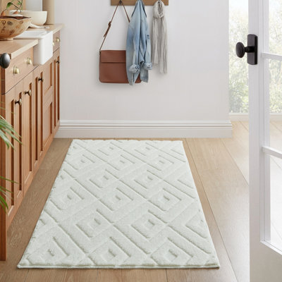 Bedlooms Cream High Low Pile Rug 80X150Cm, Soft Thick Piles,  Zig Zag Pattern, Hallway Runner And Area Rugs - image 1