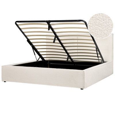 Beliani Ottoman Bed Boucle Moissac 180 X 200 Cm (Eu Super King) Off-White - image 1