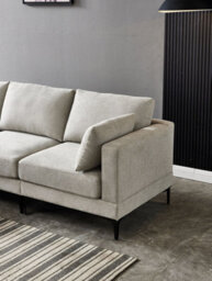 Grey Ottoman With Black Metal Legs - thumbnail 5