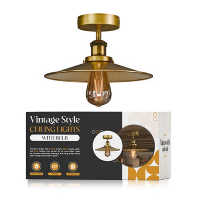 Industrial-Semi Flush Mount Vintage Ceiling Light Metal 22Cm Lampshade Pendant Light For Farmhouse Porch Kitchen - image 1