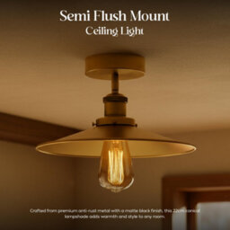 Industrial-Semi Flush Mount Vintage Ceiling Light Metal 22Cm Lampshade Pendant Light For Farmhouse Porch Kitchen - thumbnail 3