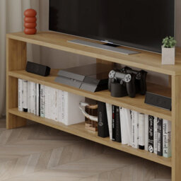 "Decortie Thales Corner Tv Stand For 32"" Tvs With Open Shelves & Soft Rounded Edge 110Cm Modern Multimedia Console, Oak" - thumbnail 8