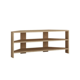 "Decortie Thales Corner Tv Stand For 32"" Tvs With Open Shelves & Soft Rounded Edge 110Cm Modern Multimedia Console, Oak" - thumbnail 2
