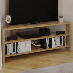 "Decortie Thales Corner Tv Stand For 32"" Tvs With Open Shelves & Soft Rounded Edge 110Cm Modern Multimedia Console, Oak" - thumbnail 5