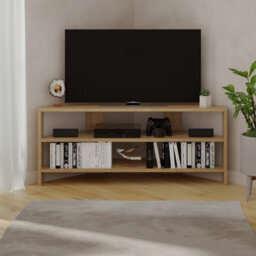 "Decortie Thales Corner Tv Stand For 32"" Tvs With Open Shelves & Soft Rounded Edge 110Cm Modern Multimedia Console, Oak" - thumbnail 7