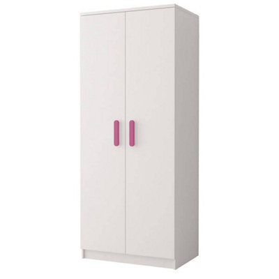 Arte Smyk 06 White Matt Hinged Wardrobe W800mm H1930mm D500mm With Playful Pink Handles - image 1