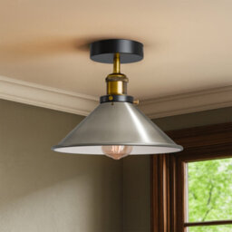 E27 Flush Fitting Ceiling Light With 22Cm Chrome Cone Lampshade Easy Fit Mount Lighting For Kitchen, Bedroom, Livingroom - thumbnail 4