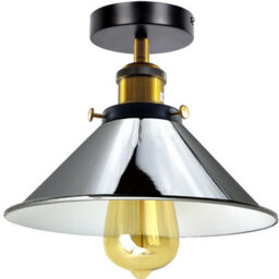 E27 Flush Fitting Ceiling Light With 22Cm Chrome Cone Lampshade Easy Fit Mount Lighting For Kitchen, Bedroom, Livingroom