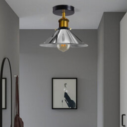 E27 Flush Fitting Ceiling Light With 22Cm Chrome Cone Lampshade Easy Fit Mount Lighting For Kitchen, Bedroom, Livingroom - thumbnail 2