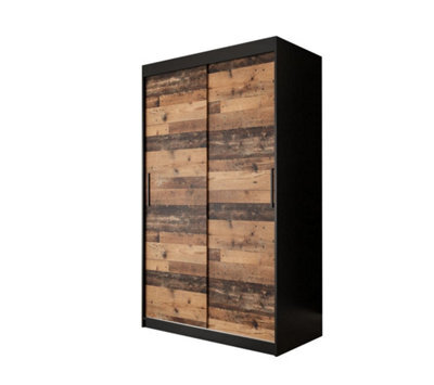 Arte Tilburg Contemporary 2 Sliding Door Wardrobe 5 Shelves 2 Rails Dark Oak Effect And Black (H)2000mm (W)1200mm (D)620mm - image 1