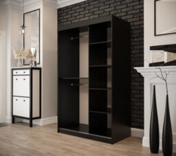 Arte Tilburg Contemporary 2 Sliding Door Wardrobe 5 Shelves 2 Rails Dark Oak Effect And Black (H)2000mm (W)1200mm (D)620mm - thumbnail 3
