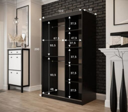 Arte Tilburg Contemporary 2 Sliding Door Wardrobe 5 Shelves 2 Rails Dark Oak Effect And Black (H)2000mm (W)1200mm (D)620mm - thumbnail 4