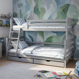 Arte Fami Grey Matt Wooden Bunk Bed With Drawers - No Mattresses - 90 X 200 Cm & 120 X 200 Cm - thumbnail 1