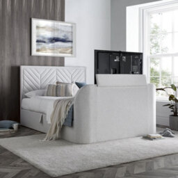 Sherlock Natural Fabric Ottoman Electric Media Tv Bed - 6Ft Super King Size